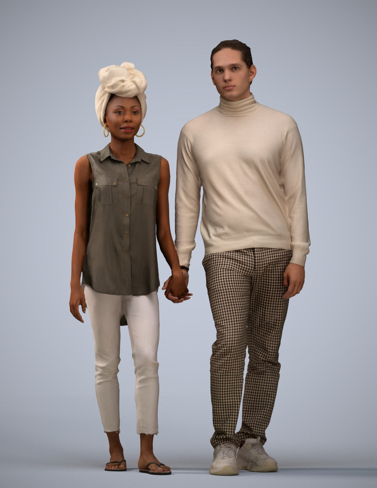 3D human model woman casual couple, photogrammetry scanned person for archviz