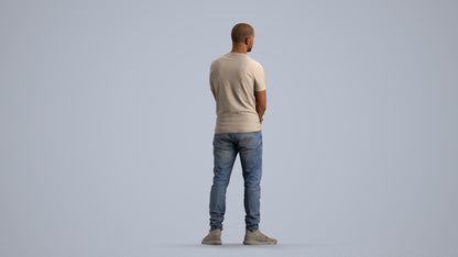 3D human model man casual standing, photogrammetry scanned person for archviz, front view render