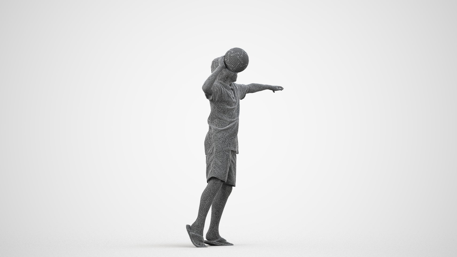 3D people model boy sport kids, scanned human for 3ds Max rendering, wireframe side view