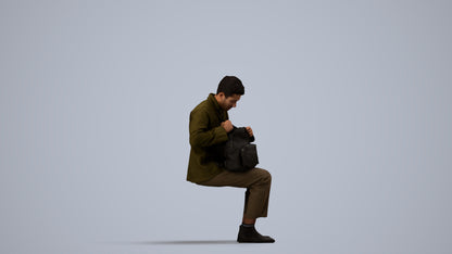 scanned 3D man casual sitting, photogrammetry people for Enscape and V-Ray, side view render