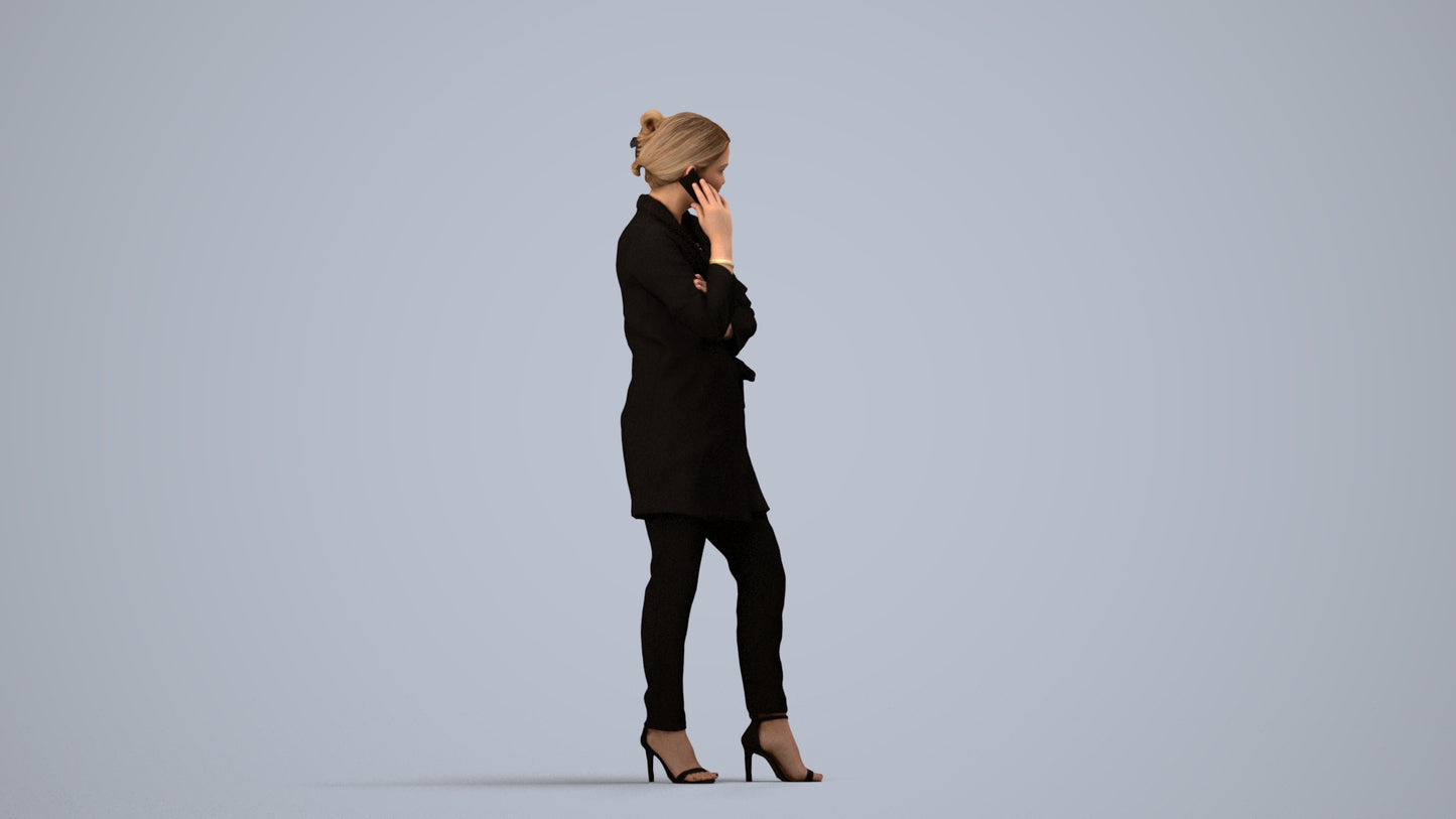 realistic 3D people woman business standing, render-ready for V-Ray and Corona, FBX OBJ, side view render