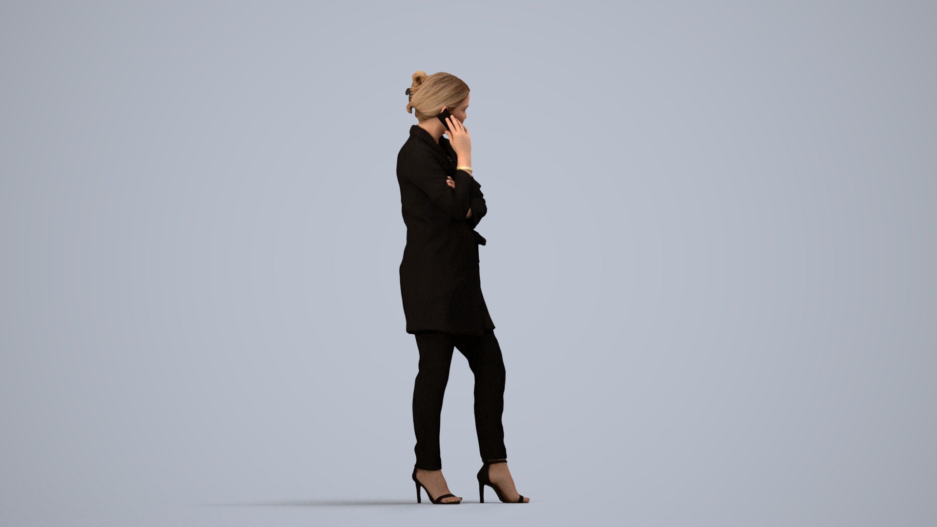 realistic 3D people woman business standing, render-ready for V-Ray and Corona, FBX OBJ, side view render