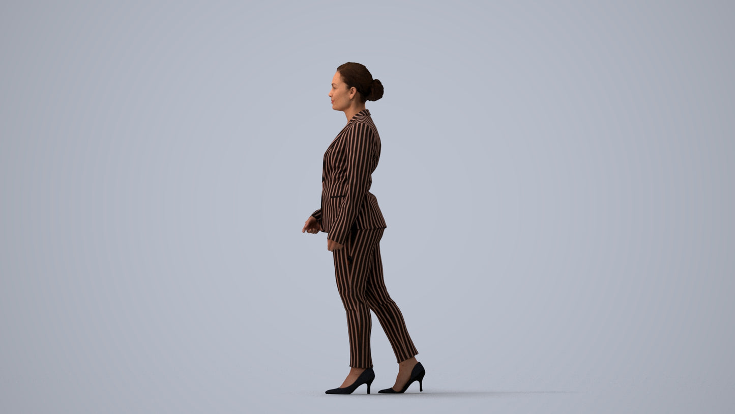 realistic 3D people woman business walking, render-ready for V-Ray and Corona, FBX OBJ, three-quarter view render