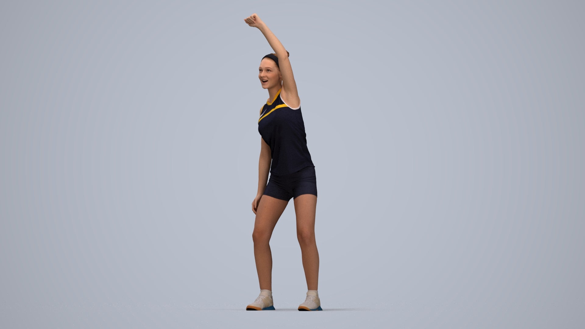 realistic 3D human girl sport, archviz people FBX OBJ for Blender, top-down view render