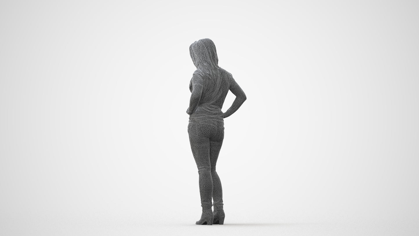 realistic 3D human woman casual standing, archviz people FBX OBJ for Blender, square thumbnail