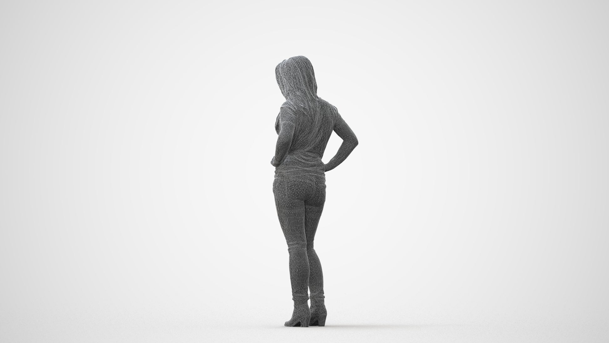 realistic 3D human woman casual standing, archviz people FBX OBJ for Blender, square thumbnail