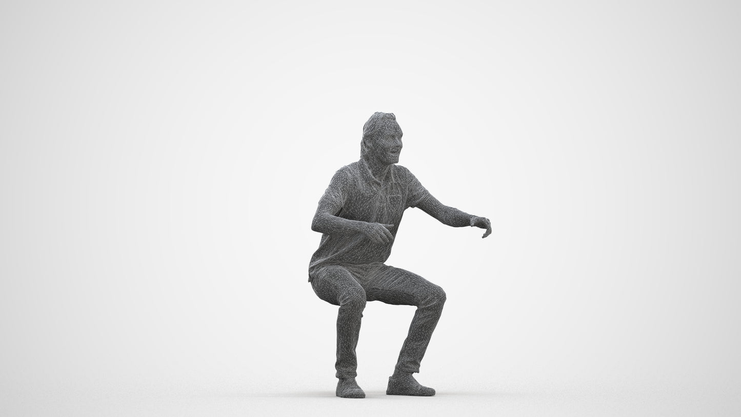 scanned 3D man casual sitting, photogrammetry people for Enscape and V-Ray, side view render