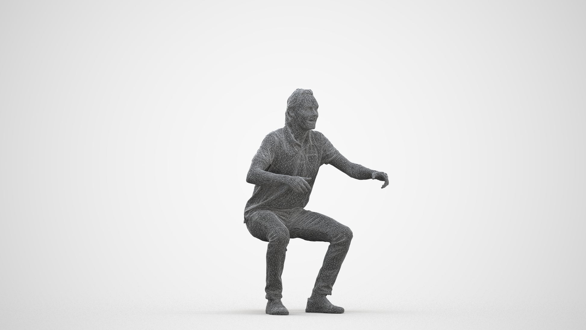 scanned 3D man casual sitting, photogrammetry people for Enscape and V-Ray, side view render