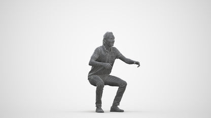 scanned 3D man casual sitting, photogrammetry people for Enscape and V-Ray, side view render