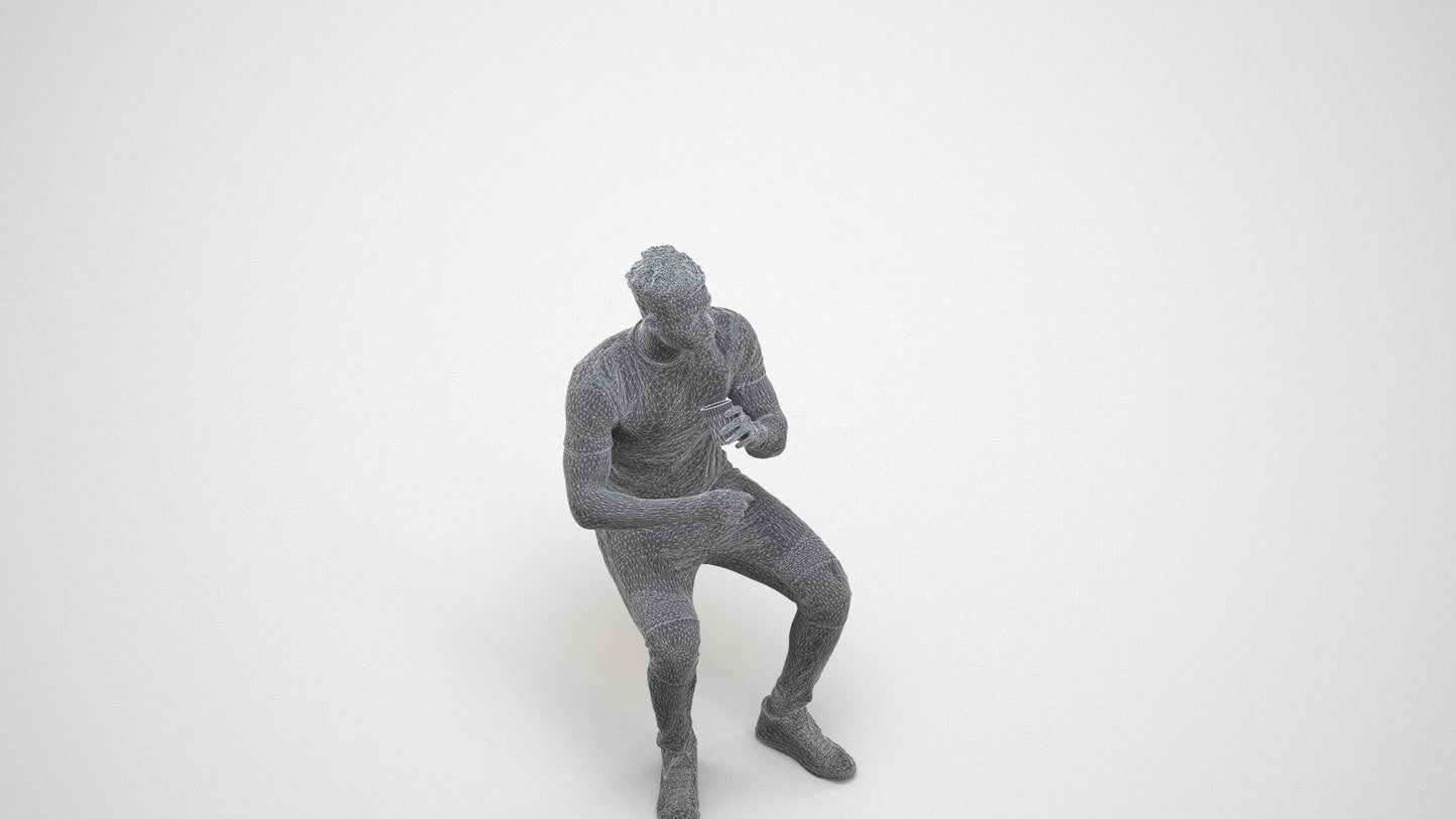 3D human model man casual business, photogrammetry scanned person for archviz, wireframe three-quarter view