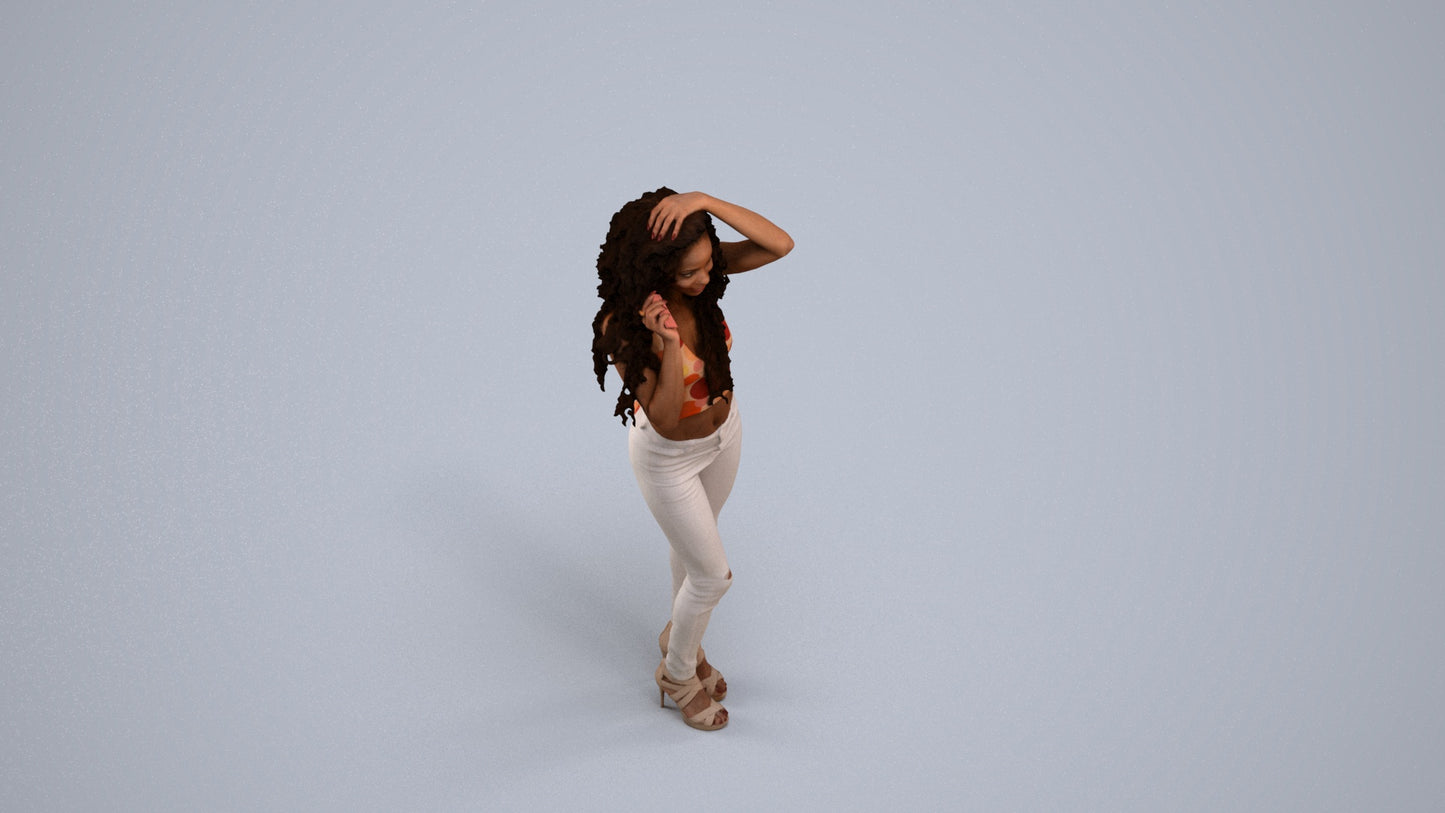 realistic 3D woman casual standing, scanned archviz people for Blender and 3ds Max, back view render