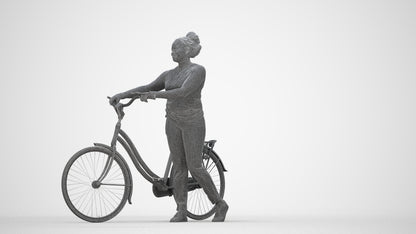 realistic 3D woman casual cycling, scanned archviz people for Blender and 3ds Max, wireframe back view