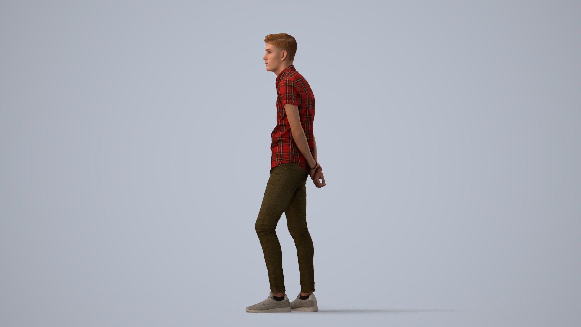 realistic 3D man casual standing, scanned archviz people for Blender and 3ds Max, three-quarter view render