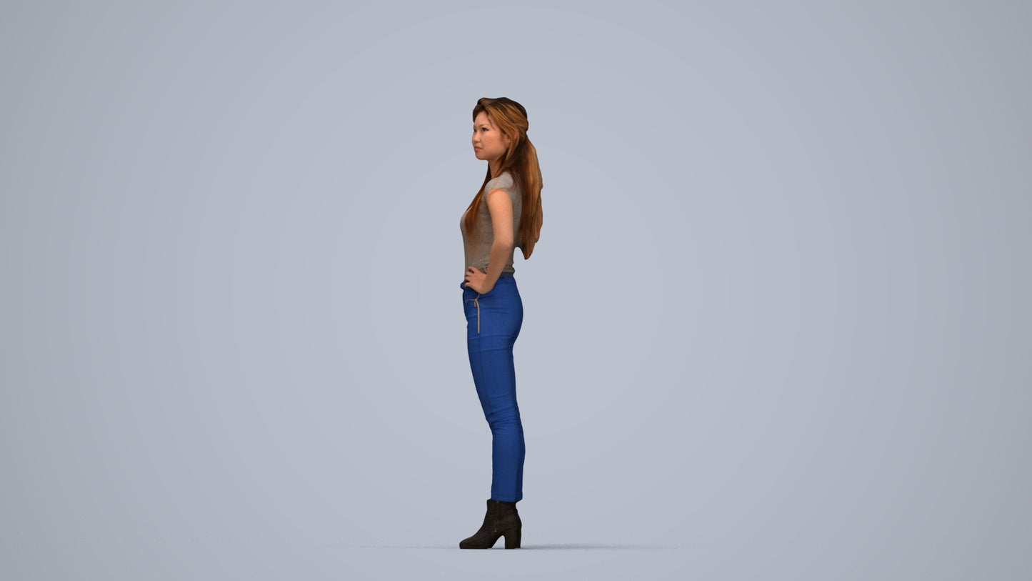 scanned 3D woman casual standing, photogrammetry people for Enscape and V-Ray, top-down view render