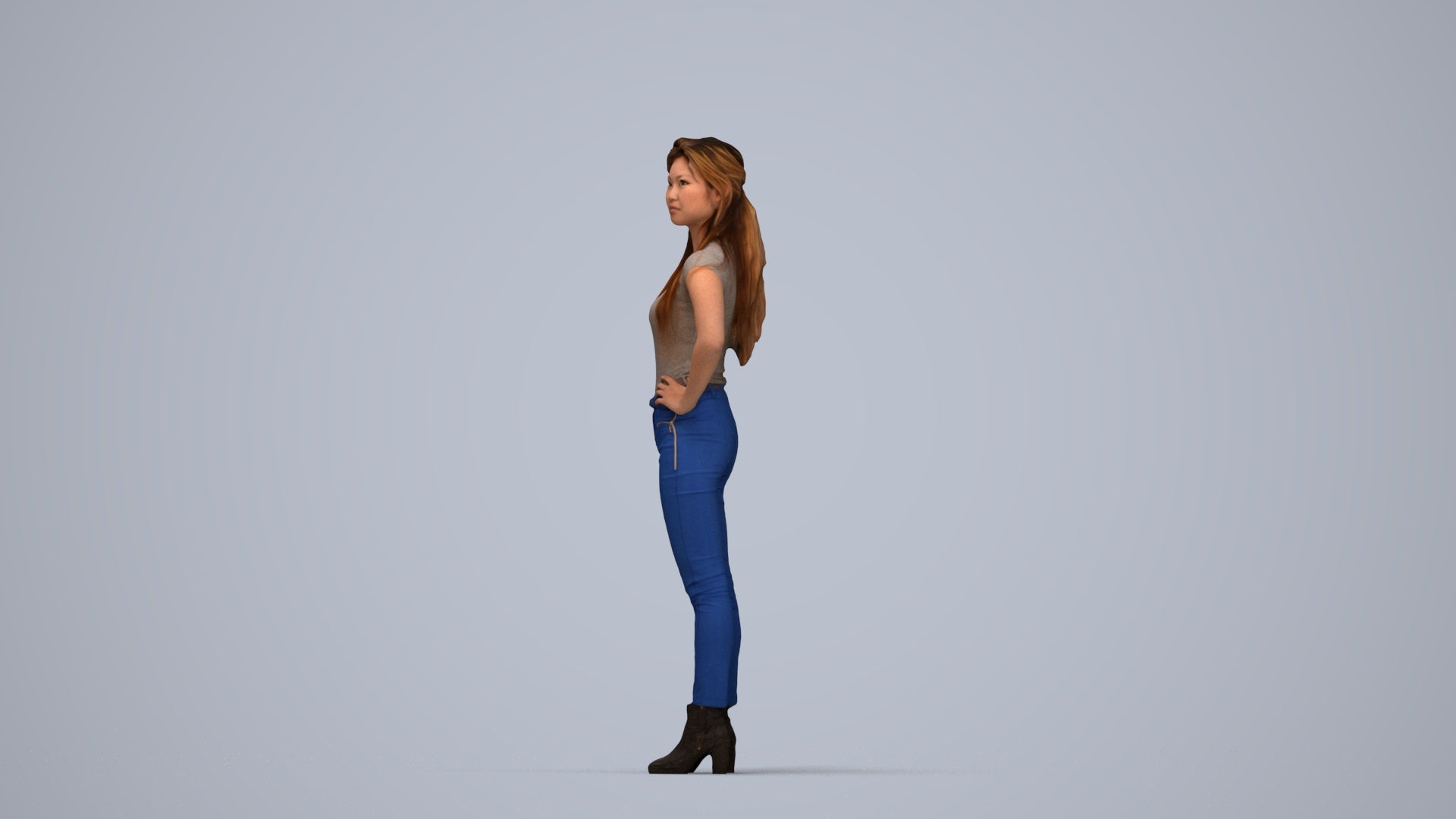 scanned 3D woman casual standing, photogrammetry people for Enscape and V-Ray, top-down view render