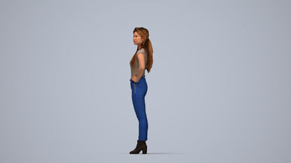 scanned 3D woman casual standing, photogrammetry people for Enscape and V-Ray, top-down view render