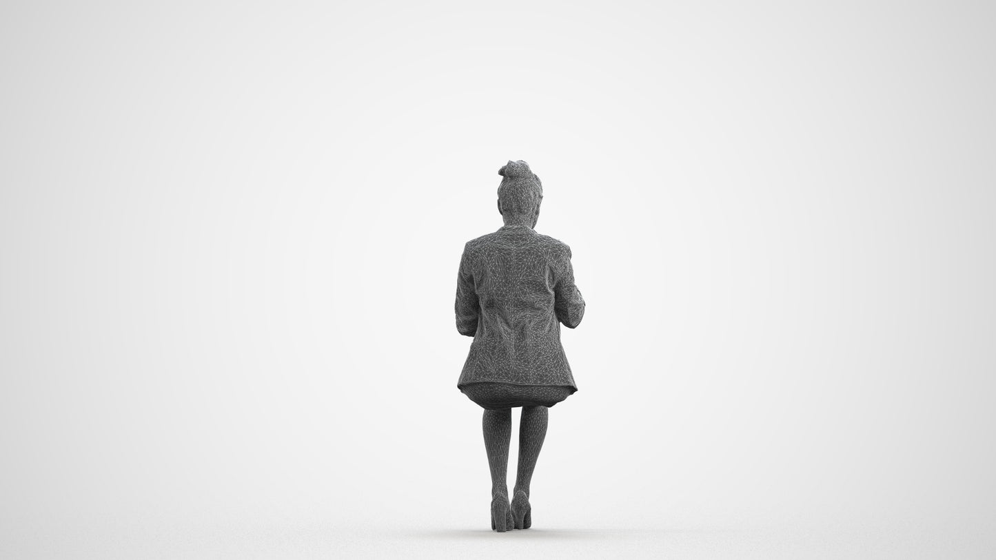 3D human model woman business, photogrammetry scanned person for archviz, wireframe front view