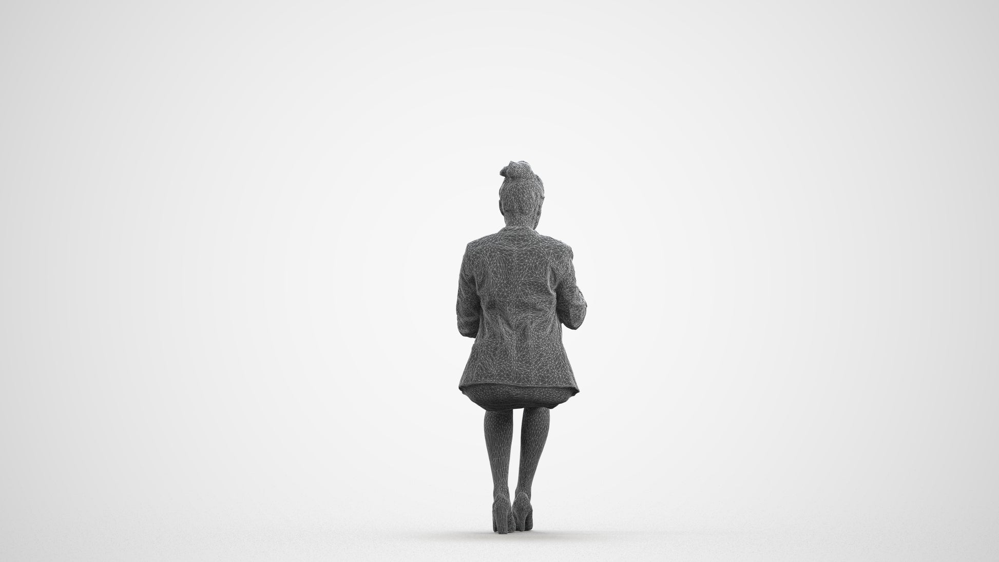3D human model woman business, photogrammetry scanned person for archviz, wireframe front view