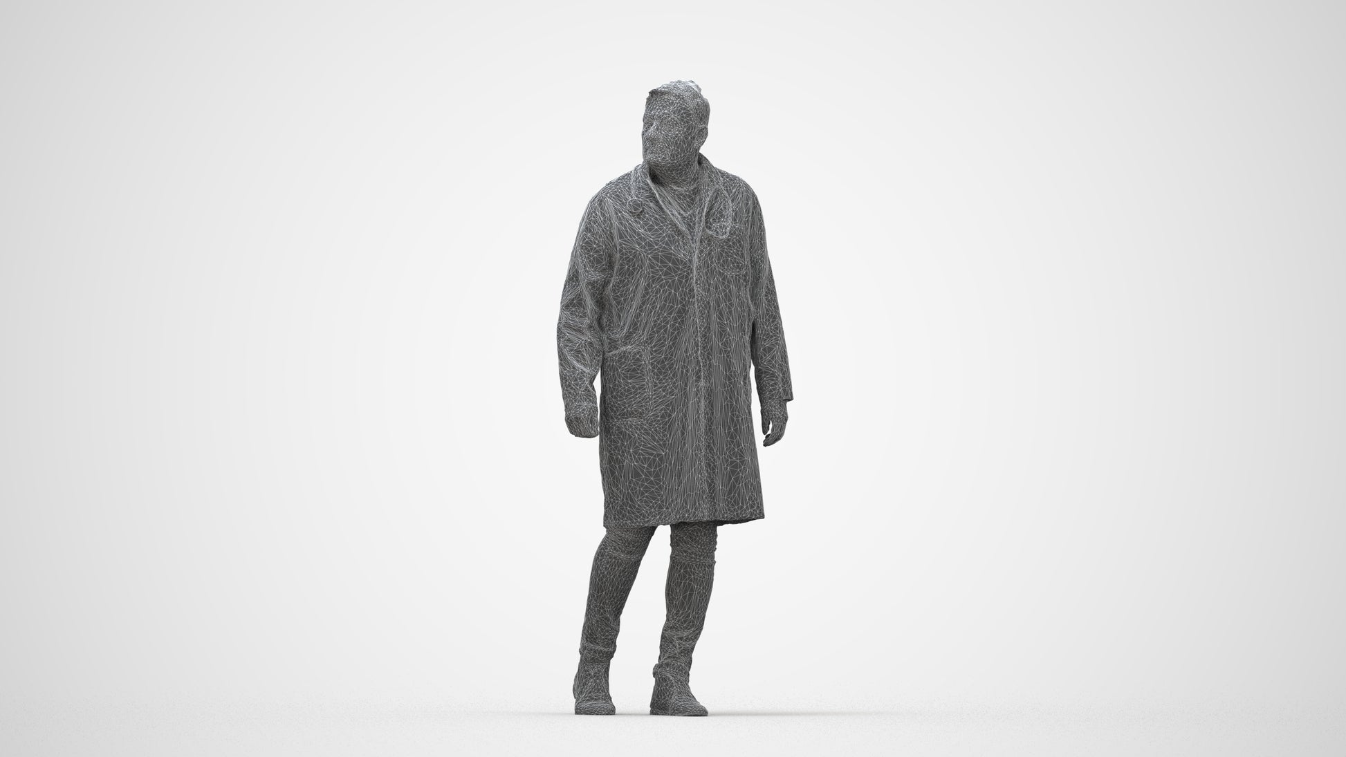 3D human model man medical, photogrammetry scanned person for archviz, wireframe back view