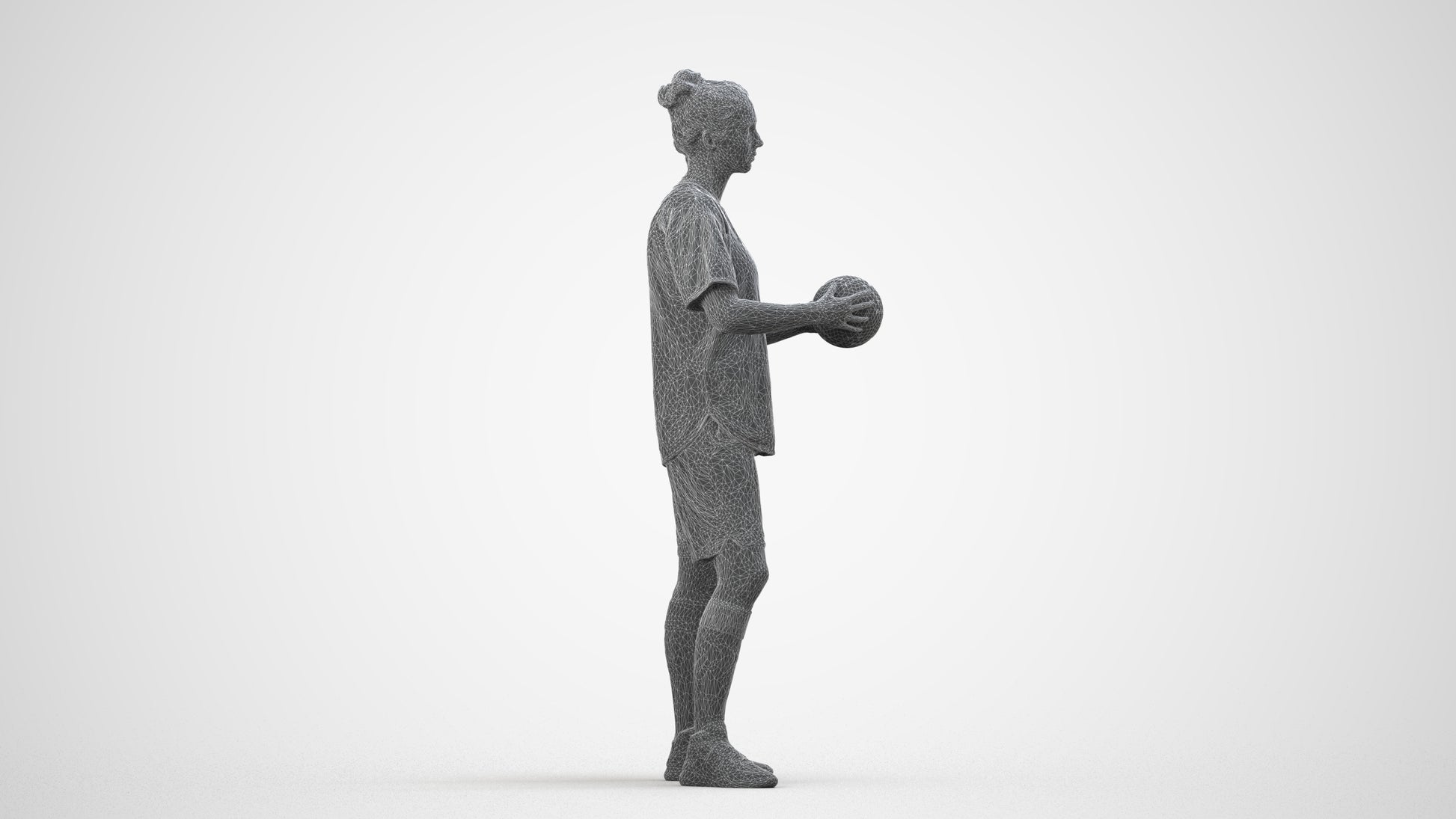 3D people model woman sport, scanned human for 3ds Max rendering, wireframe side view
