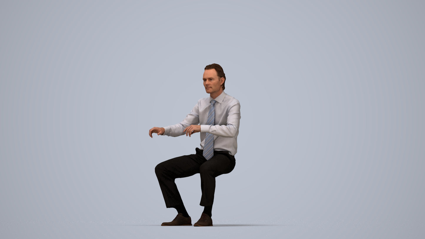 3D human model man business, photogrammetry scanned person for archviz, top-down view render