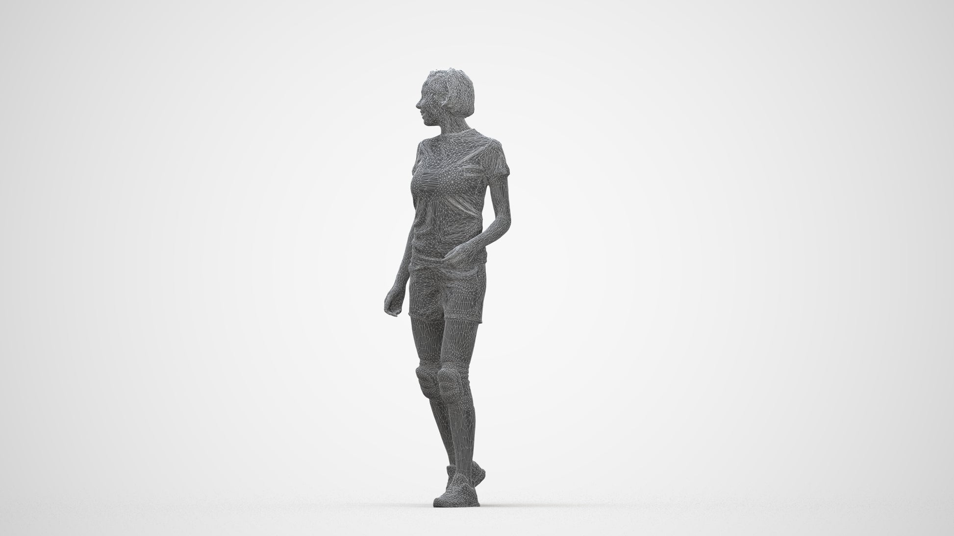 3D people model woman sport, scanned human for 3ds Max rendering, wireframe back view