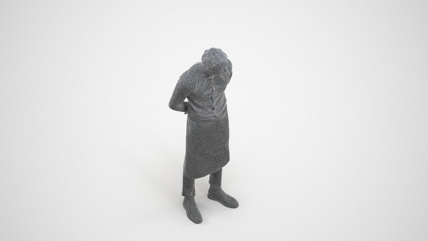3D human model man hospitality, photogrammetry scanned person for archviz, wireframe three-quarter view