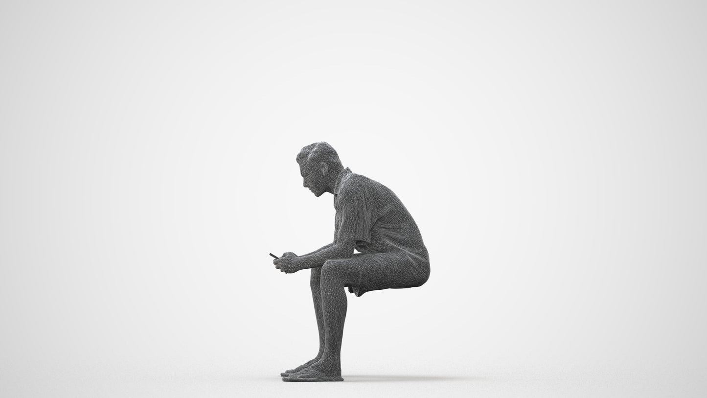 realistic 3D human man casual sitting, archviz people FBX OBJ for Blender, square thumbnail