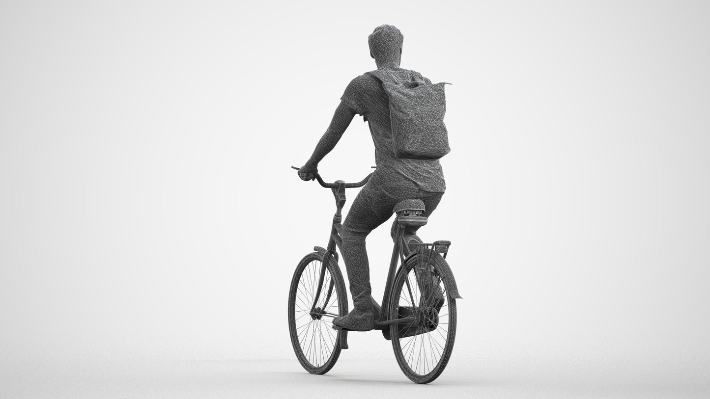 realistic 3D human man casual cycling, archviz people FBX OBJ for Blender, wireframe front view