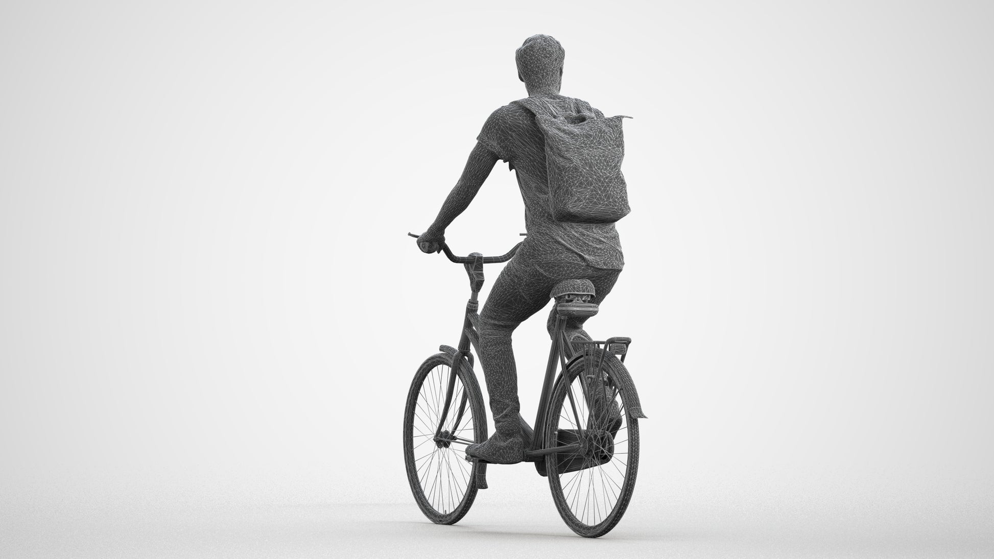 realistic 3D human man casual cycling, archviz people FBX OBJ for Blender, wireframe front view