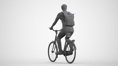 realistic 3D human man casual cycling, archviz people FBX OBJ for Blender, wireframe front view