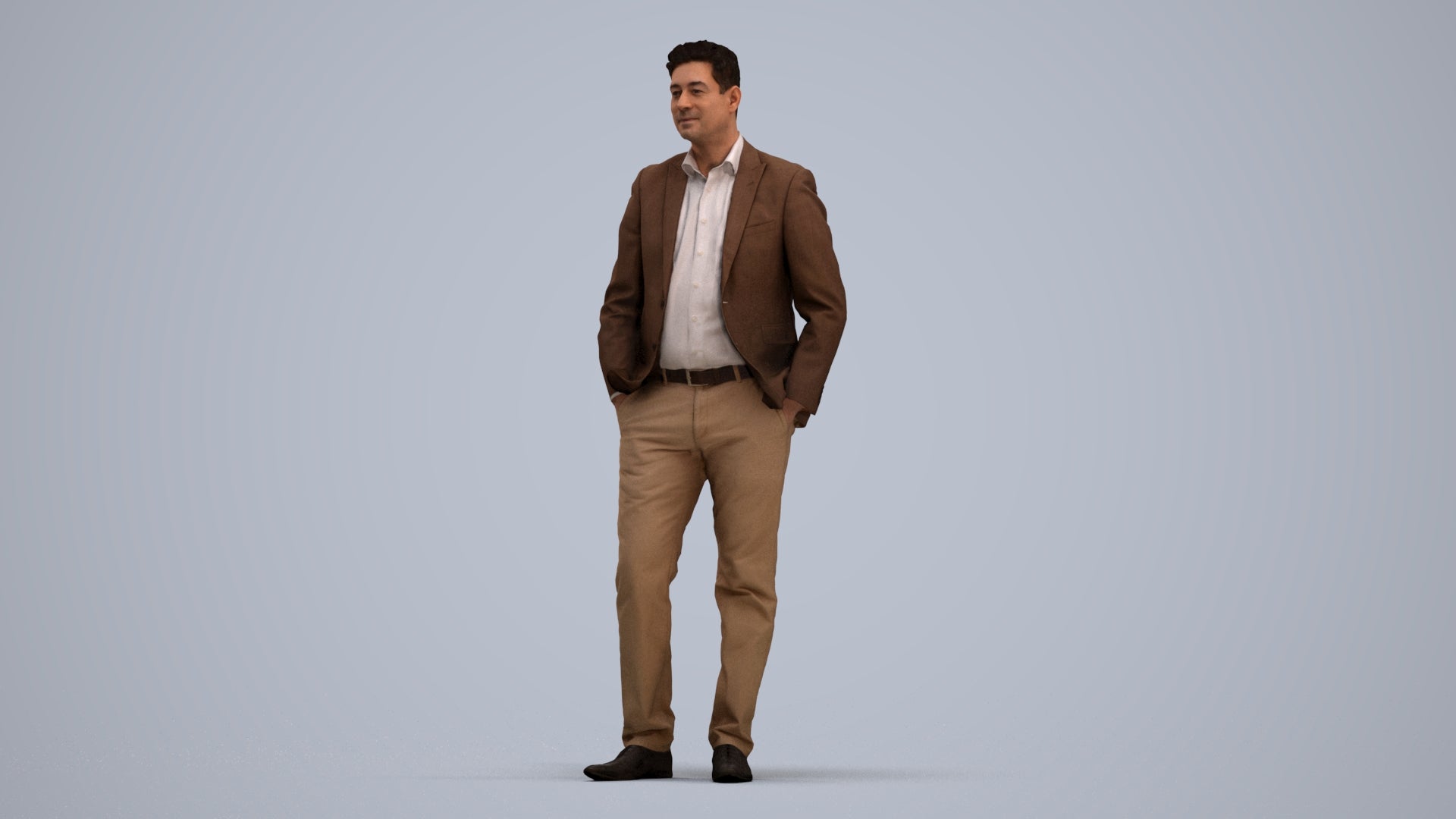 realistic 3D man business standing, scanned archviz people for Blender and 3ds Max, standing pose render