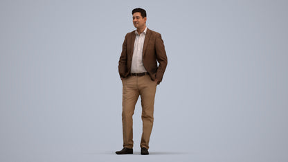 realistic 3D man business standing, scanned archviz people for Blender and 3ds Max, standing pose render