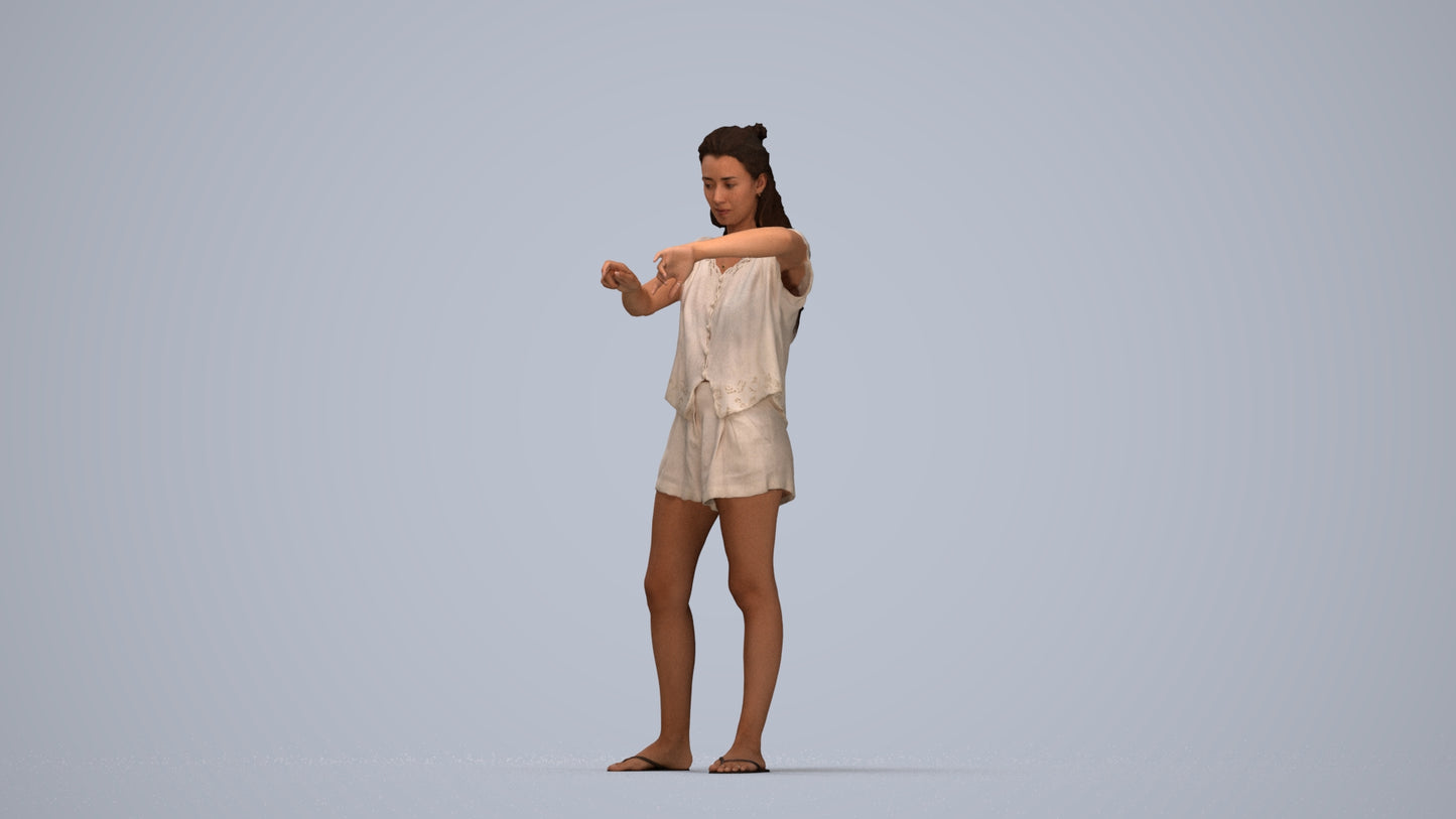 realistic 3D people woman casual standing, render-ready for V-Ray and Corona, FBX OBJ, top-down view render