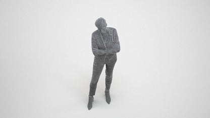 3D human model woman business, photogrammetry scanned person for archviz, wireframe three-quarter view