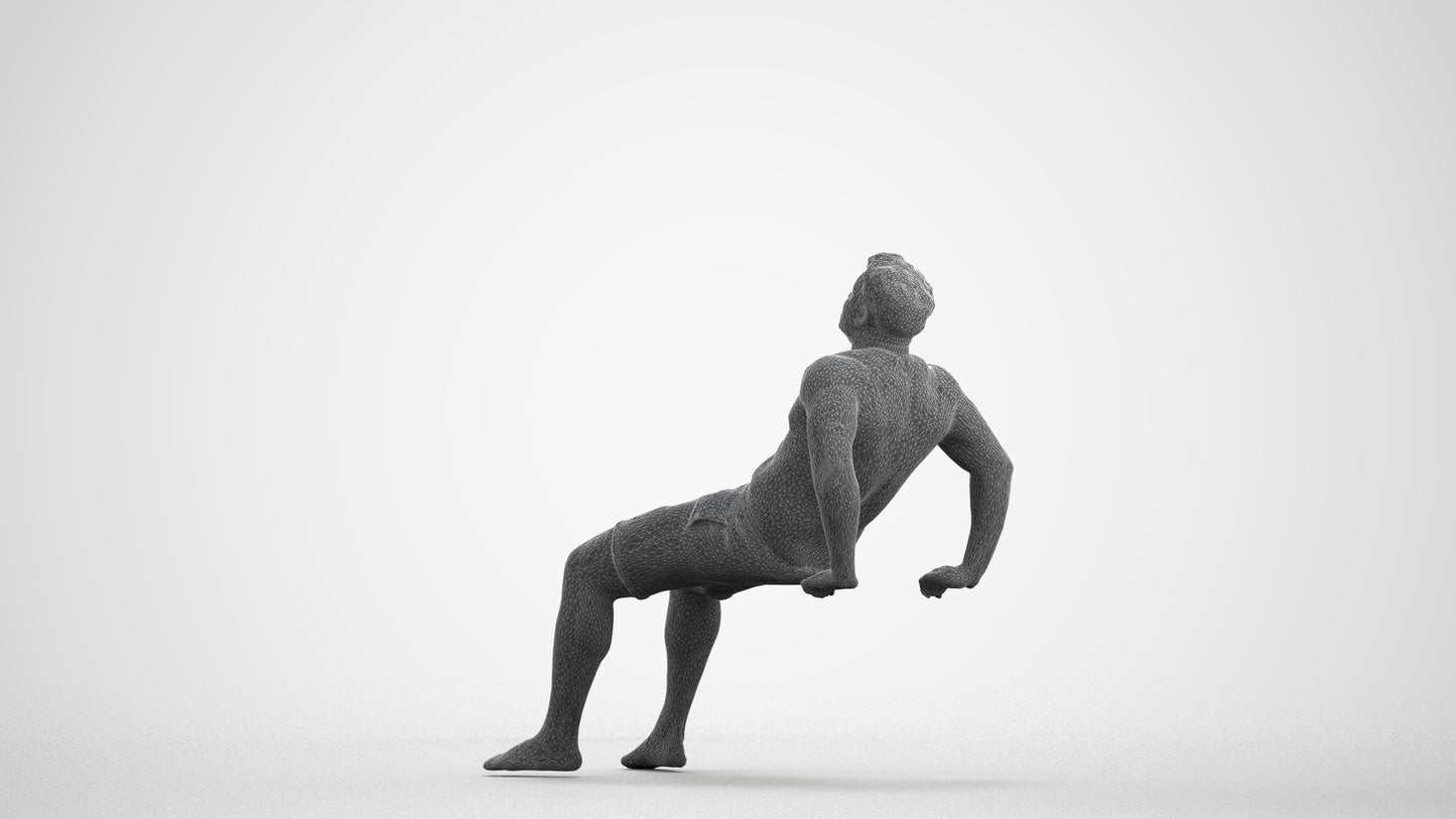 realistic 3D human man pool, archviz people FBX OBJ for Blender, wireframe front view