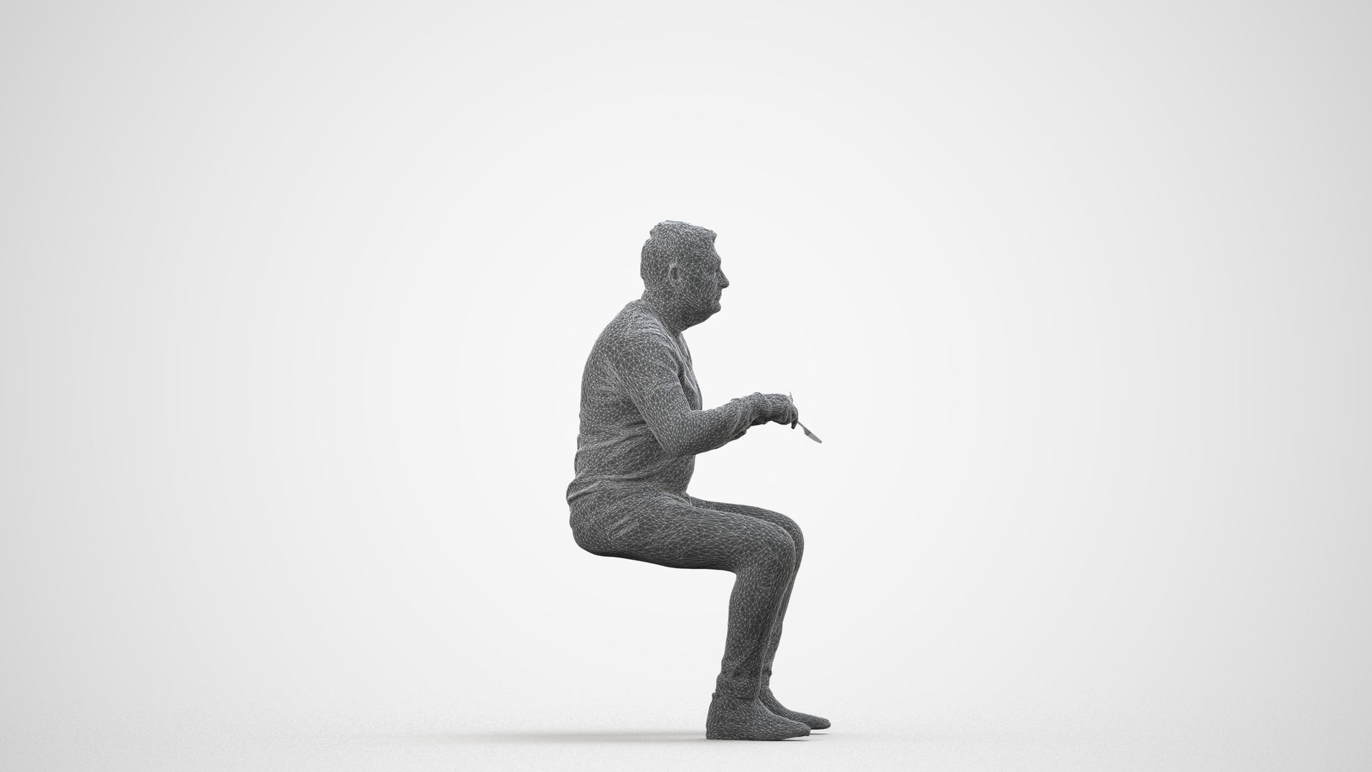 photogrammetry 3D man casual business, realistic human model archviz FBX, wireframe side view