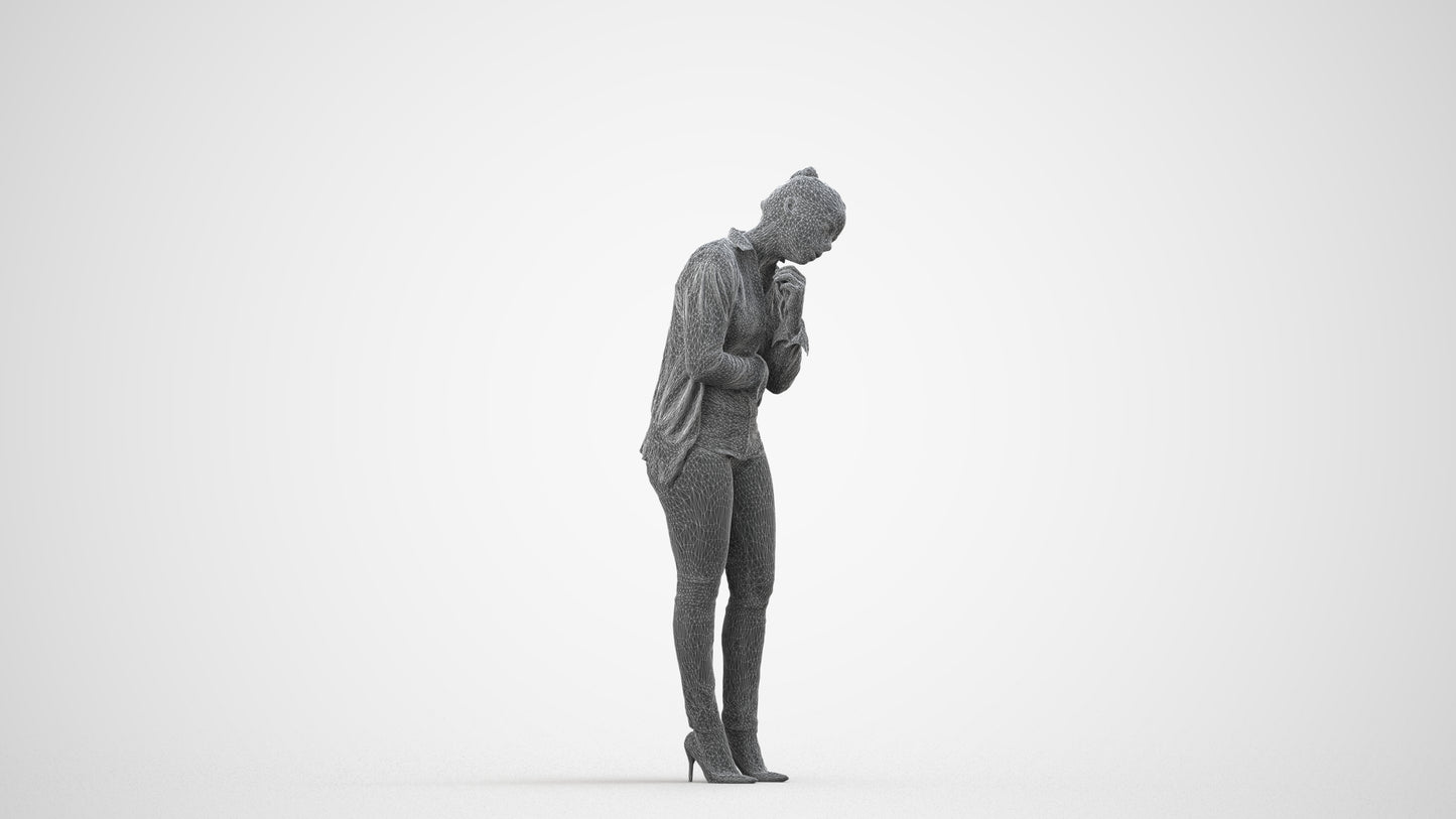 photogrammetry 3D woman business standing, realistic human model archviz FBX, wireframe side view