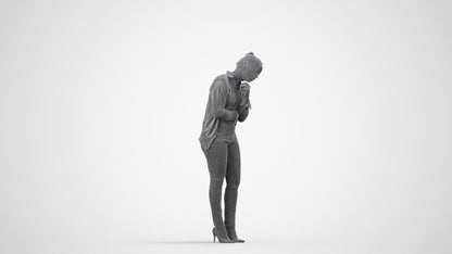 photogrammetry 3D woman business standing, realistic human model archviz FBX, wireframe side view