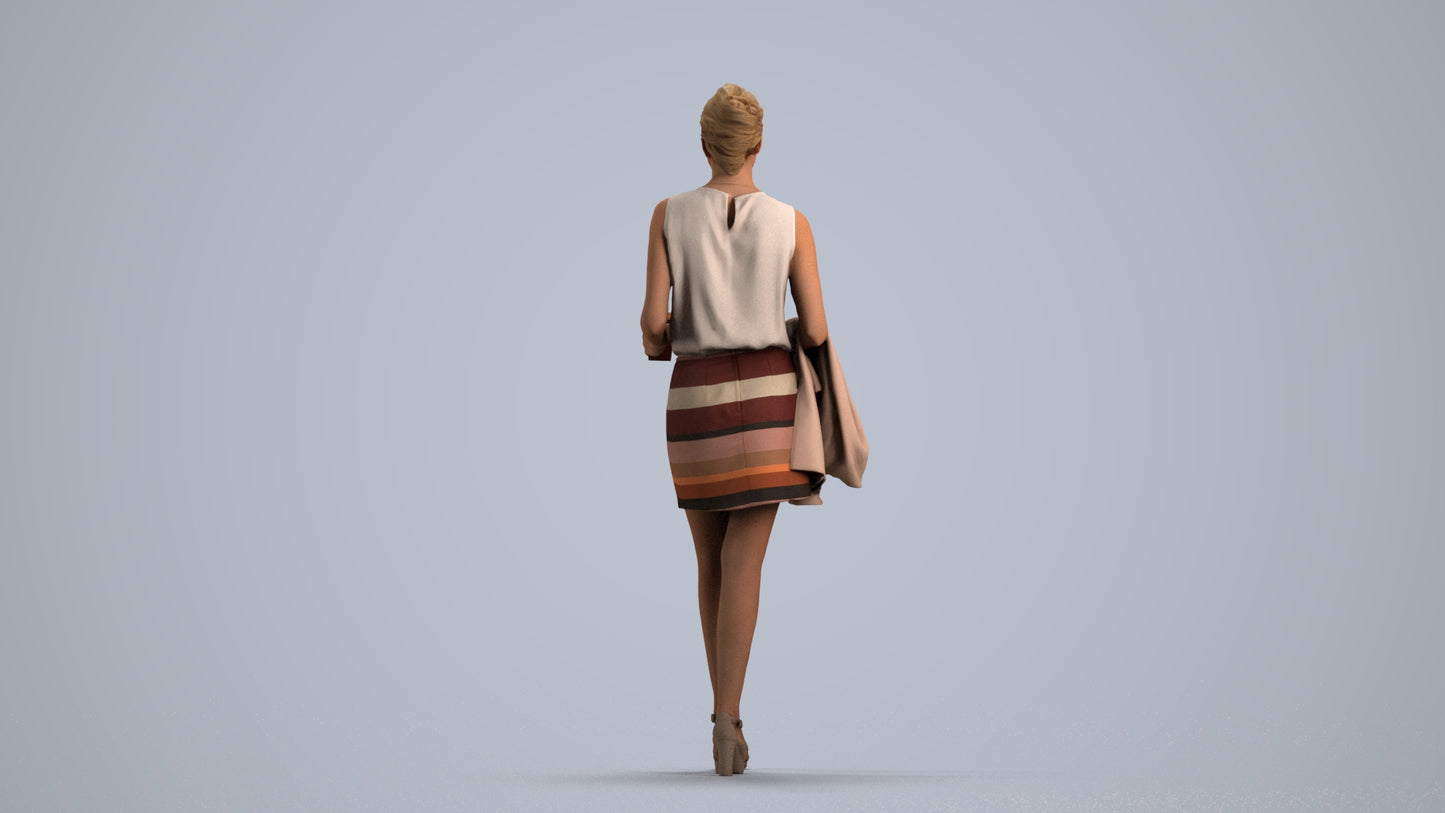 realistic 3D woman business walking, scanned archviz people for Blender and 3ds Max, front view render