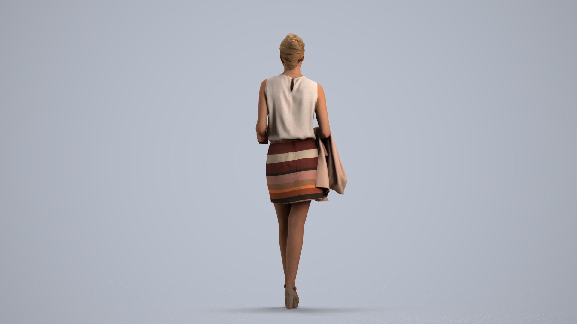 realistic 3D woman business walking, scanned archviz people for Blender and 3ds Max, front view render