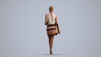 realistic 3D woman business walking, scanned archviz people for Blender and 3ds Max, front view render