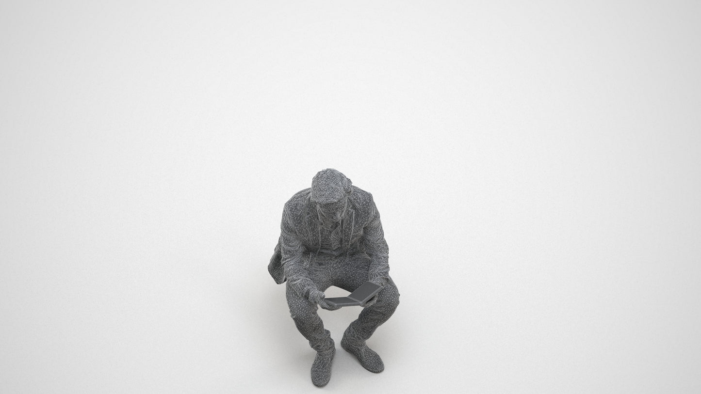 realistic 3D man business, scanned archviz people for Blender and 3ds Max, wireframe three-quarter view