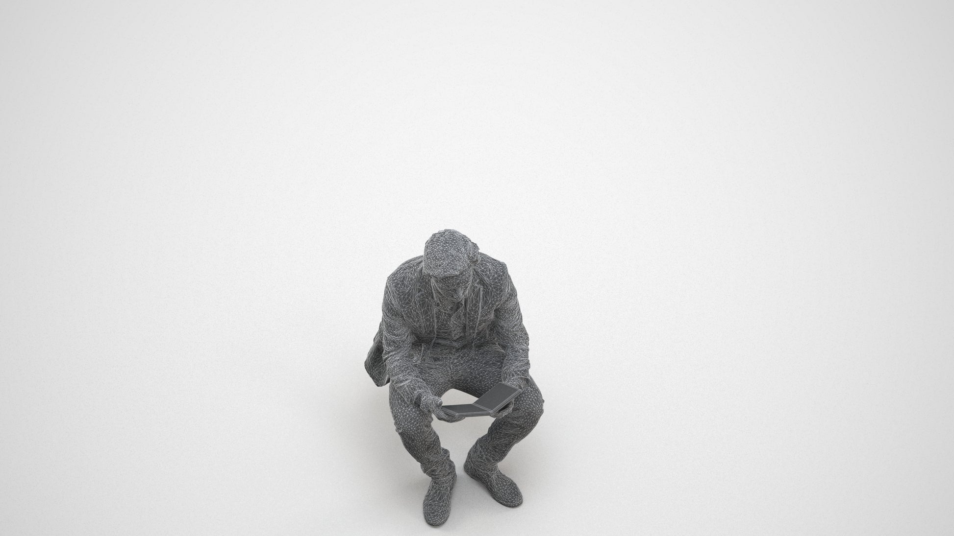 realistic 3D man business, scanned archviz people for Blender and 3ds Max, wireframe three-quarter view