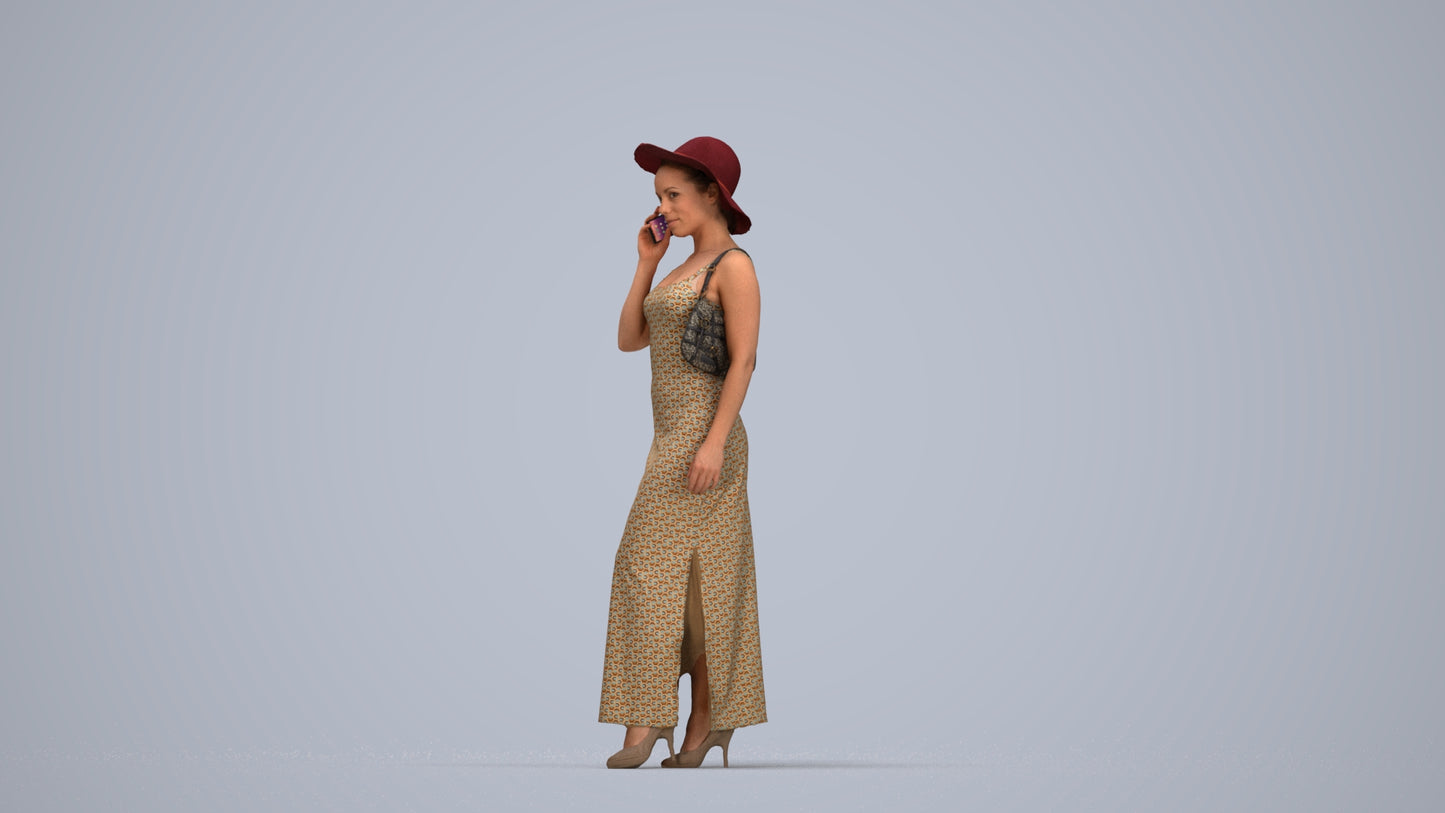 3D human model woman casual standing, photogrammetry scanned person for archviz, top-down view render