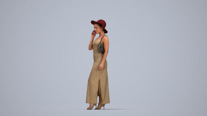 3D human model woman casual standing, photogrammetry scanned person for archviz, top-down view render