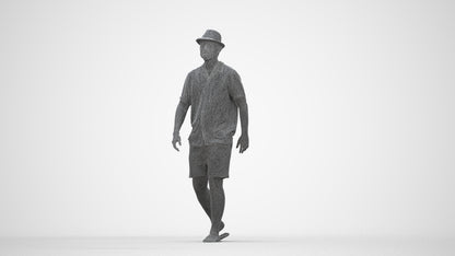 3D human model man walking, photogrammetry scanned person for archviz, wireframe back view