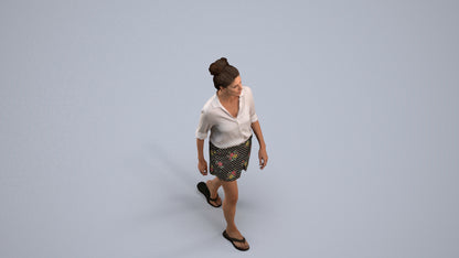 3D human model woman casual standing, photogrammetry scanned person for archviz, back view render