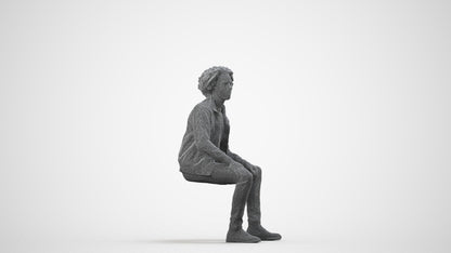 scanned 3D man casual sitting, photogrammetry people for Enscape and V-Ray, wireframe side view