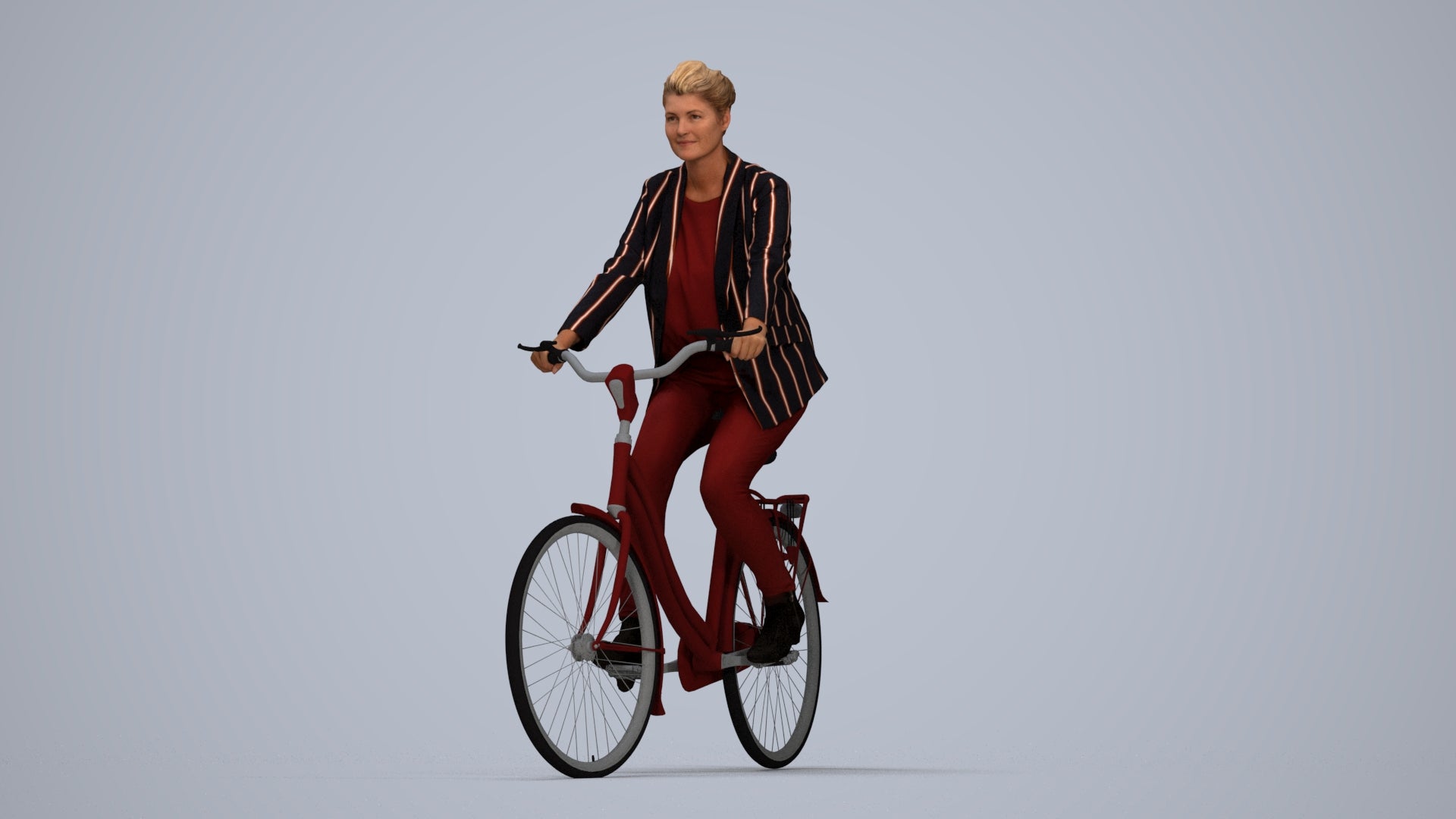 3D people model woman business cycling, scanned human for 3ds Max rendering, top-down view render